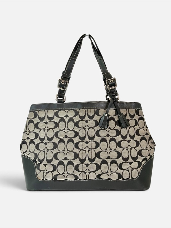 Coach Handbags - Coach Signature Canvas Tote Bag in Black and Beige
